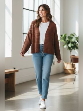 Universal Thread Brown Open-Front Ribbed Cardigan